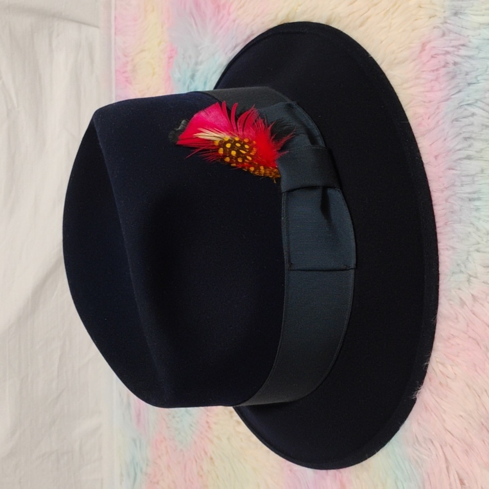 Dynamite Vintage Water Repellant Wool Fur Blend Hat W Feathers Sz.7 1/4